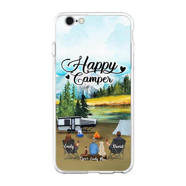 Personalized Camping Phone Case - Parents With 1 Kids And 2 Pets - Best Gift For Family - Happy Camper
