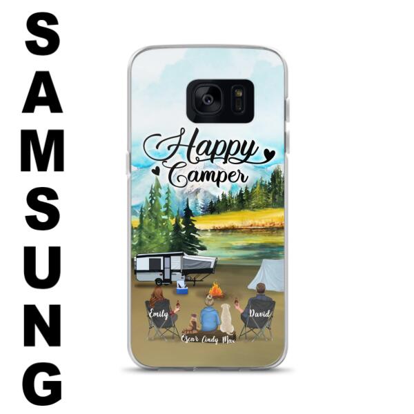 Personalized Camping Phone Case - Parents With 1 Kids And 2 Pets - Best Gift For Family - Happy Camper