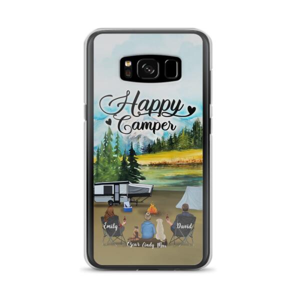 Personalized Camping Phone Case - Parents With 1 Kids And 2 Pets - Best Gift For Family - Happy Camper