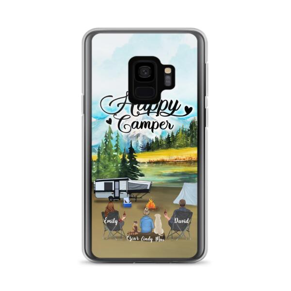Personalized Camping Phone Case - Parents With 1 Kids And 2 Pets - Best Gift For Family - Happy Camper