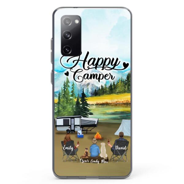 Personalized Camping Phone Case - Parents With 1 Kids And 2 Pets - Best Gift For Family - Happy Camper
