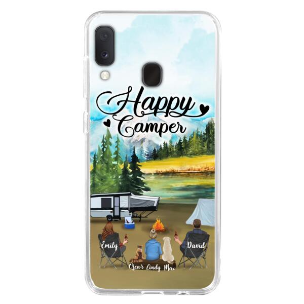 Personalized Camping Phone Case - Parents With 1 Kids And 2 Pets - Best Gift For Family - Happy Camper