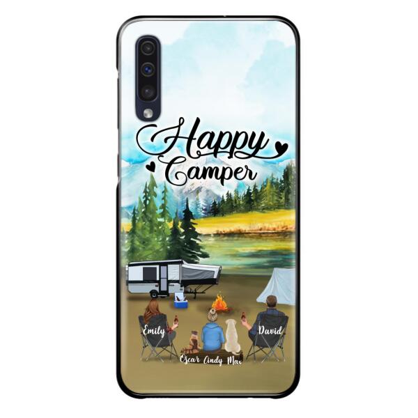 Personalized Camping Phone Case - Parents With 1 Kids And 2 Pets - Best Gift For Family - Happy Camper