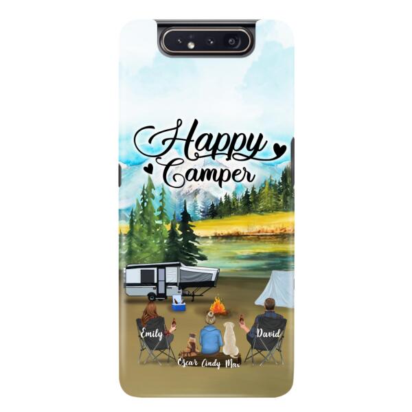 Personalized Camping Phone Case - Parents With 1 Kids And 2 Pets - Best Gift For Family - Happy Camper