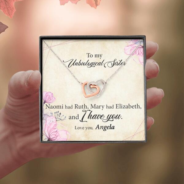 Personalized Interlocking Heart Necklace - Gift Idea For Best Friend - To My Unbiological Sister