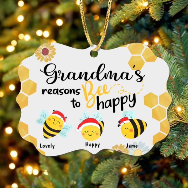 Personalized Bees Rectangle Ornament - Gift For Christmas - Grandma's Reasons To Bee Happy