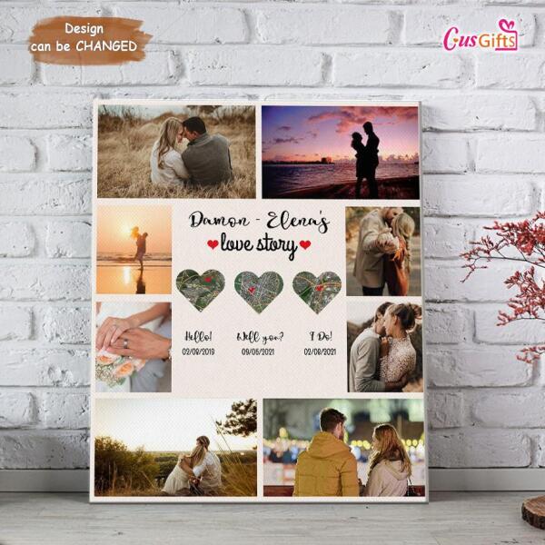Personalized Map Photo Canvas - Best Gift For Couple - Love Story