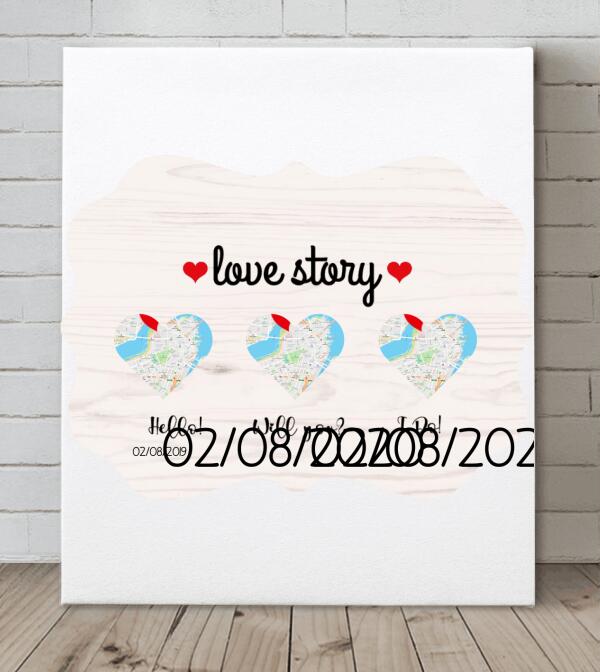 Personalized Map Photo Canvas - Best Gift For Couple - Love Story