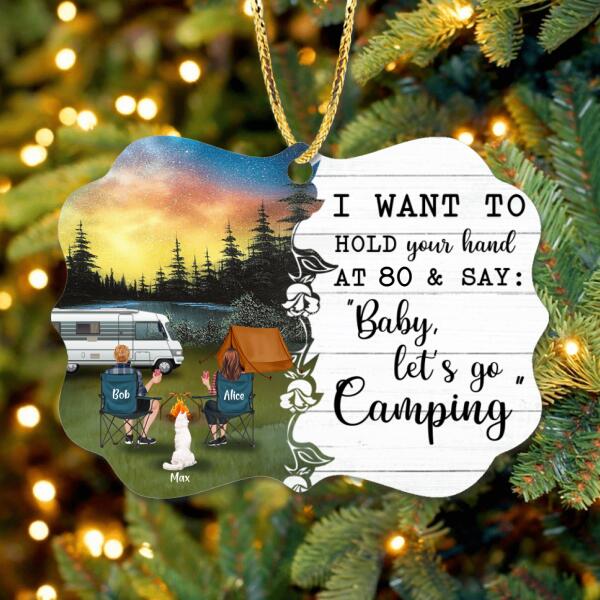 Personalized Camping Rectangle Ornament - Gift For Camping Lovers - Couple with up to 4 Pets - I Want To Hold Your Hand