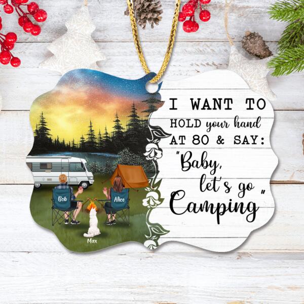 Personalized Camping Rectangle Ornament - Gift For Camping Lovers - Couple with up to 4 Pets - I Want To Hold Your Hand