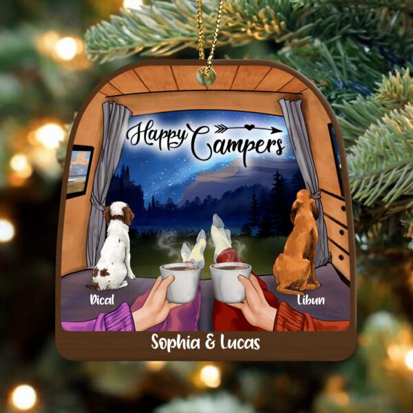 Personalized Couple Camping Ornament - Couple With Up to 2 Pets - Best Gift For Camping Lover - Happy Campers