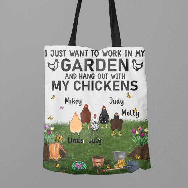 Personalized Chicken Canvas Bag - Up to 9 Chickens - Best Gift For Chicken Lovers - I Just Want To Work In My Garden And Hang Out With My Chickens