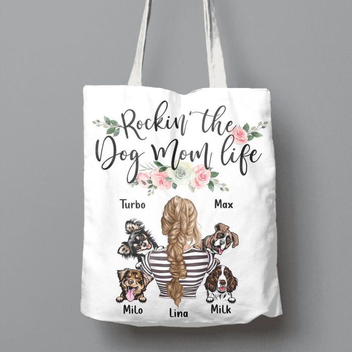 Personalized Dog Mom Canvas Bag - Up to 4 Dogs - Mother's Day Best Gift Idea For Dog Lovers - Rockin' The Dog Mom Life
