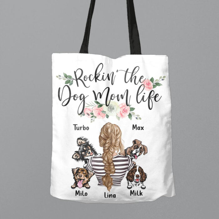 Personalized Dog Mom Canvas Bag - Up to 4 Dogs - Mother's Day Best Gift Idea For Dog Lovers - Rockin' The Dog Mom Life