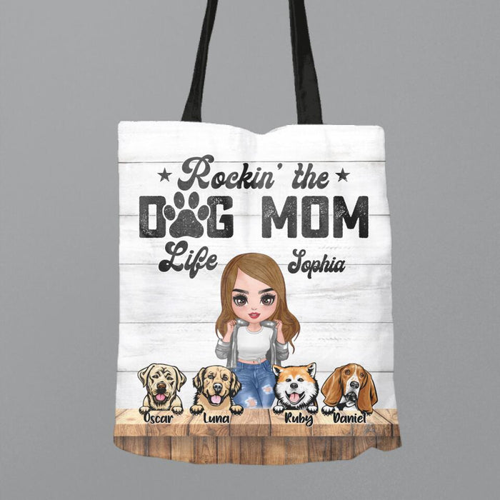 Personalized Dog Mom Front Canvas Bag - Gifts For Dog Lover With Up to 4 Dogs - Rockin' The Dog Mom Life