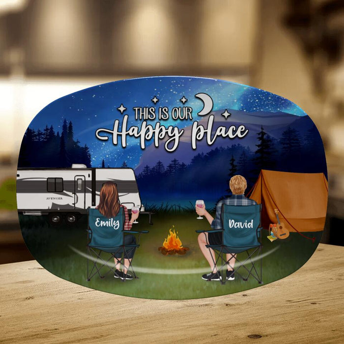 Personalized Camping Serving Platter - Couple/Parents With Up to 3 Kids And 3 Pets - Gift Idea For Family/Camping Lover - This Is Our Happy Place