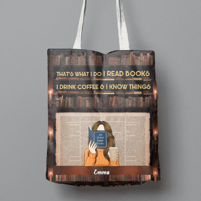 Personalized Reading Girl Canvas Bag - Gift Idea For Reading/Cat/Dog Lover With Up to 5 Pets - Just A Girl Who Loves Books And Dogs