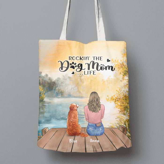 Personalized Dog Mom Canvas Bag - Gift For Dog Lovers with up to 4 Dogs - Rockin' The Dog Mom Life