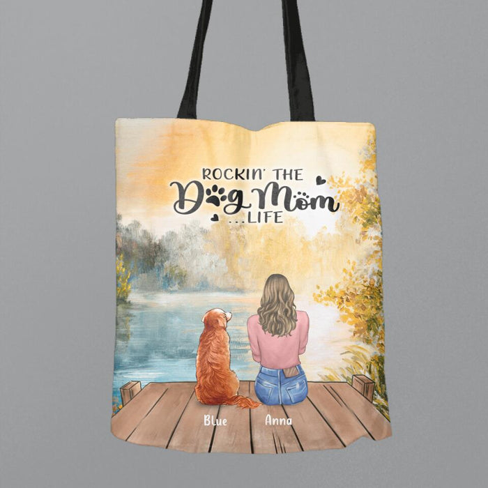 Personalized Dog Mom Canvas Bag - Gift For Dog Lovers with up to 4 Dogs - Rockin' The Dog Mom Life
