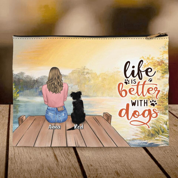Personalized Dog Mom Accessory Pouch - Gift for Dog Mom, Dog Lovers - Up to 6 Dogs - Life is better with dogs