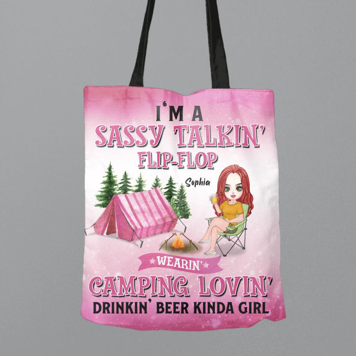 Personalized Camping Girl Canvas Bag - Gift Idea For Camping Lovers - I'm A Sassy Talkin' Flip - Flop Camping Lovin' Drinkin' Beer Kinda Girl