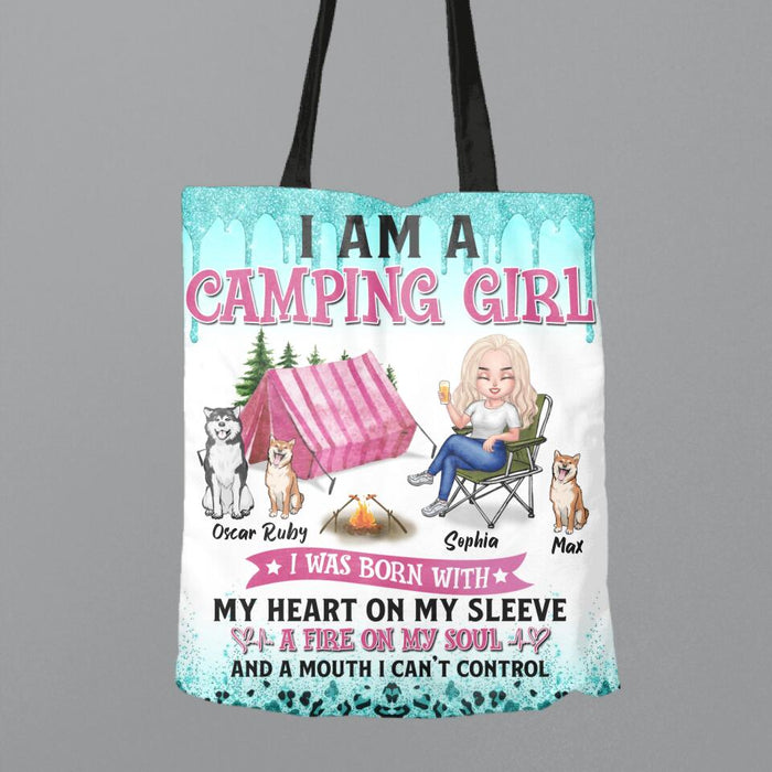 Personalized Camping Canvas Bag - Gift for Camping Lovers, Dog Mom - Camping Queen Dog Mom - Up to 3 Dogs - I am a camping girl