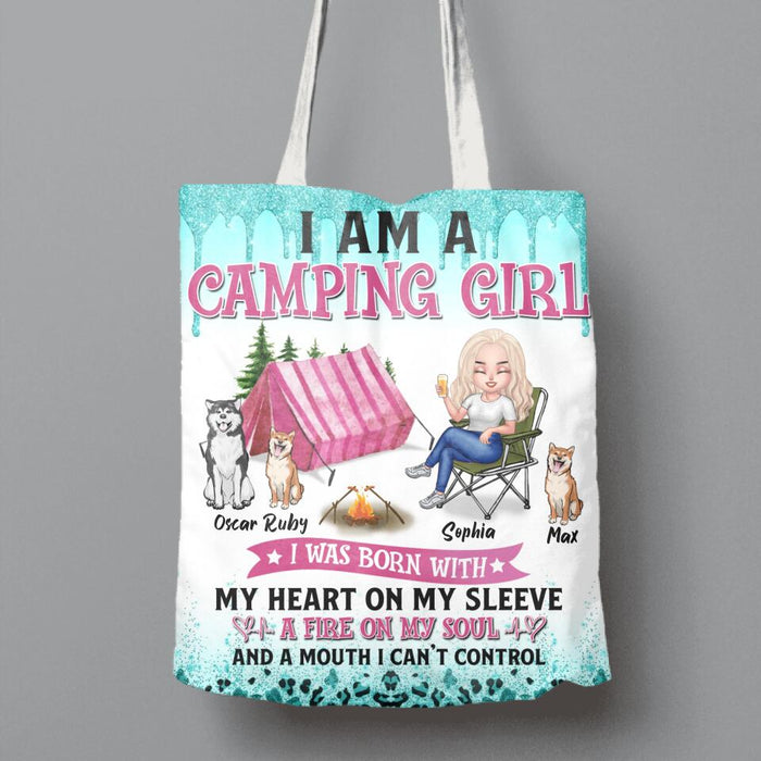 Personalized Camping Canvas Bag - Gift for Camping Lovers, Dog Mom - Camping Queen Dog Mom - Up to 3 Dogs - I am a camping girl