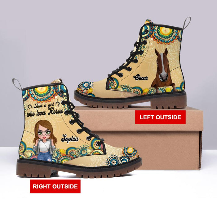 Personalized Horse Girl Martin Short Boots - Up to 3 Horses - Gift Idea For Horse Lover - Just A Girl Who Loves Horses