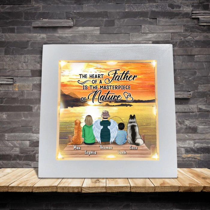 Personalized Father Fishing Frame With Led - Father With Up to 2 Kids And 2 Pets - Gift Idea For Father/Fishing Lover - The Heart Of A Father Is The Masterpiece Of Nature