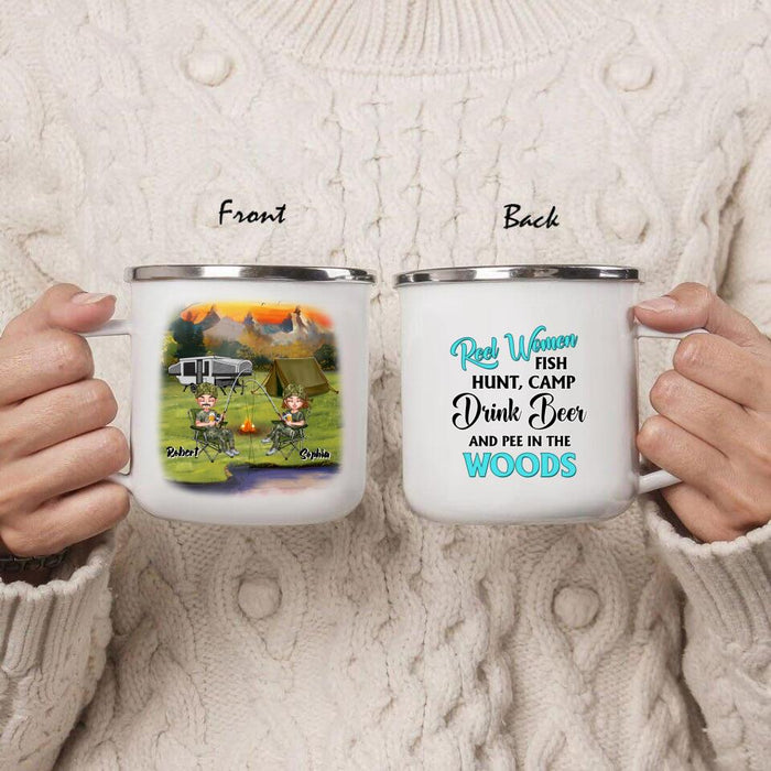 Personalized Fishing Enamel - Best Gift For Fishing Lovers - Reel Women Fish, Hunt, Camp, Drink Beer And Pee In The Woods
