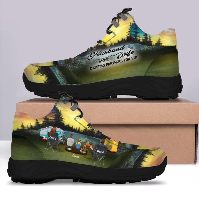Personalized Camping Hiking Shoes - Gift For Camping Lovers, Couple, Pet Lovers - Husband & Wife Camping Partners For Life