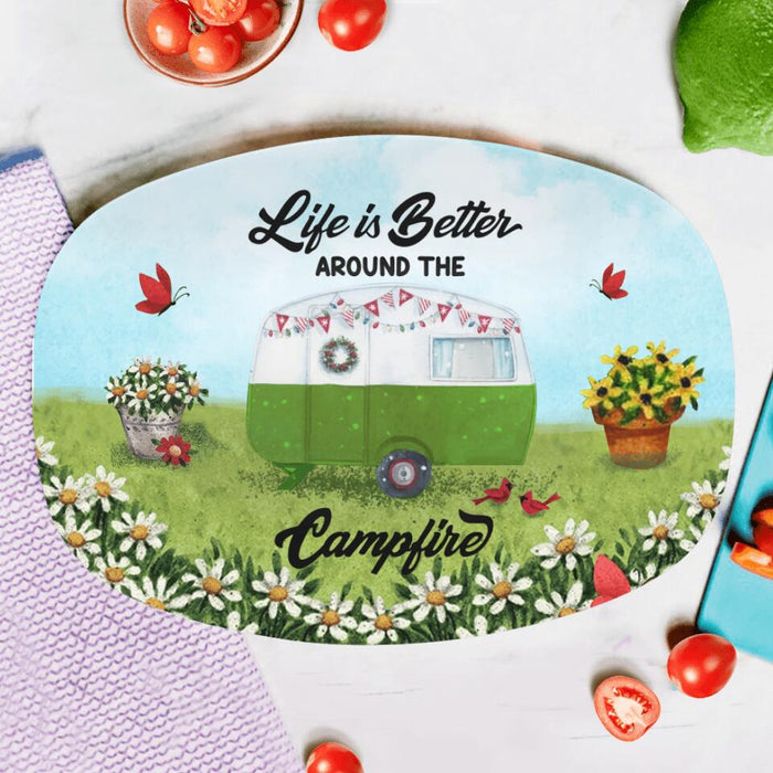 Personalized Happy Campers Platter - Gift Idea For Camping Lover - Life Is Better Around The Campfire