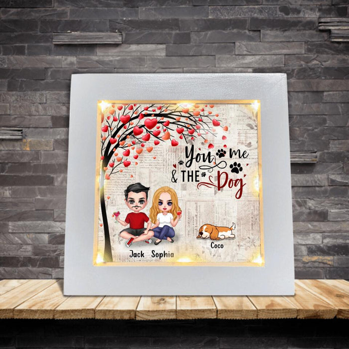 Personalized Couple & Dog Frame With Led - Gift Idea For Couple/Dog Lovers - Up to 5 Dogs - You, Me & The Dog