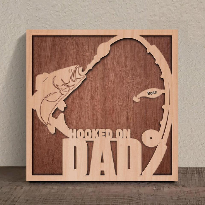 Personalized Hooked On Dad Square 3-Layered Wooden Art - Father's Day Gift