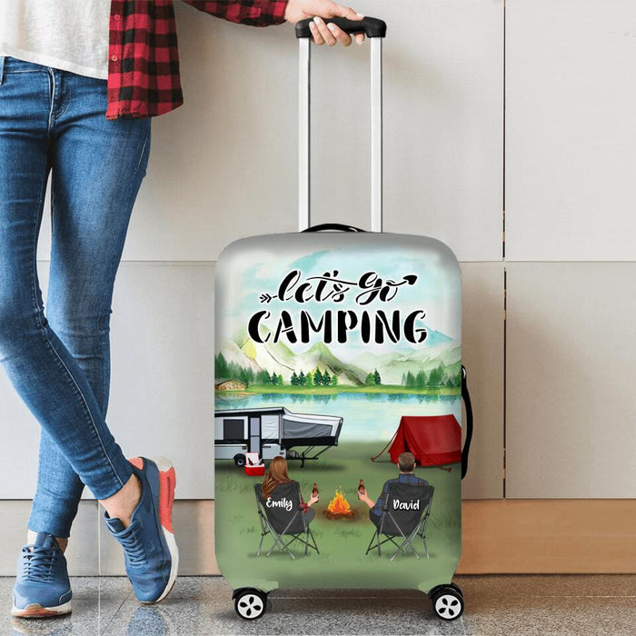Personalized Camping Suitcase Luggage Cover - Adult/Couple/Parents With Up to 3 Kids And 4 Pets - Gift Idea For Family/ Camping Lover - Let's Go Camping