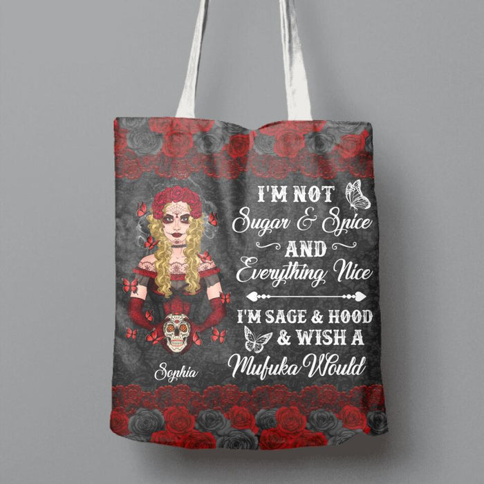 Personalized Sugar Skull Canvas Bag - Skull Gift For Girl - I'm Not Sugar & Spice