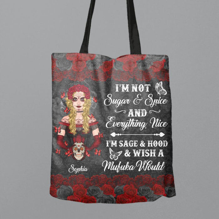 Personalized Sugar Skull Canvas Bag - Skull Gift For Girl - I'm Not Sugar & Spice