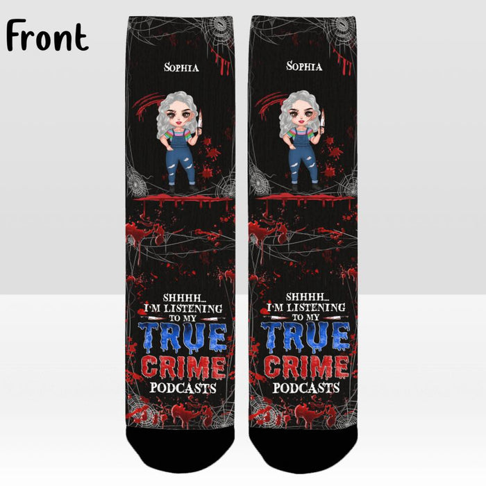 Personalized Halloween Socks - Gift Idea For Halloween - I'm Listening To My True Crime Podcasts