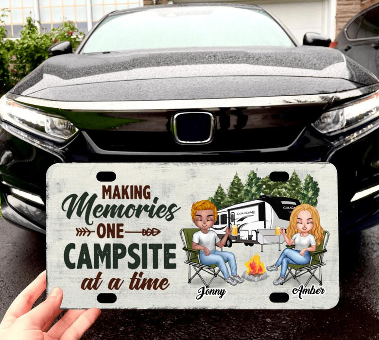 Personalized Camping Couple License Plate - Gift Idea For Camping Lovers - Making Memories One Campsite At A Tine
