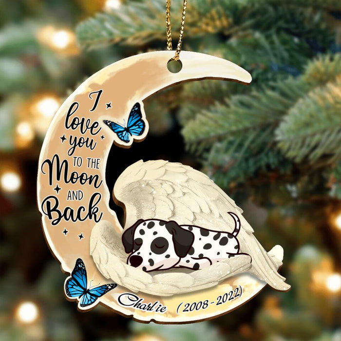 Personalized Angel Dog Sleeping On Moon Wooden Ornament - Memorial Gift Idea For Dog Owner - I Love You To The Moon And Back