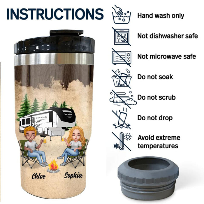 Personalized Camping Friends 3 in 1 Can Cooler - Gift Idea For Camping Lovers - Up To 7 Friends - If I'm Drunk It's My Camping Friend's Fault
