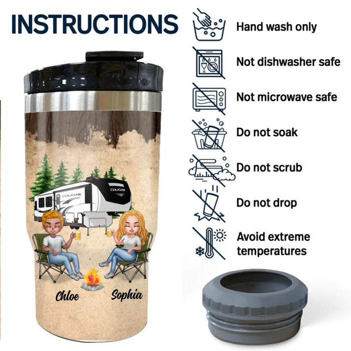 Personalized Camping Friends 3 in 1 Can Cooler - Gift Idea For Camping Lovers - Up To 7 Friends - Friends And Alcohol The Glue Holding The Shitshow Together