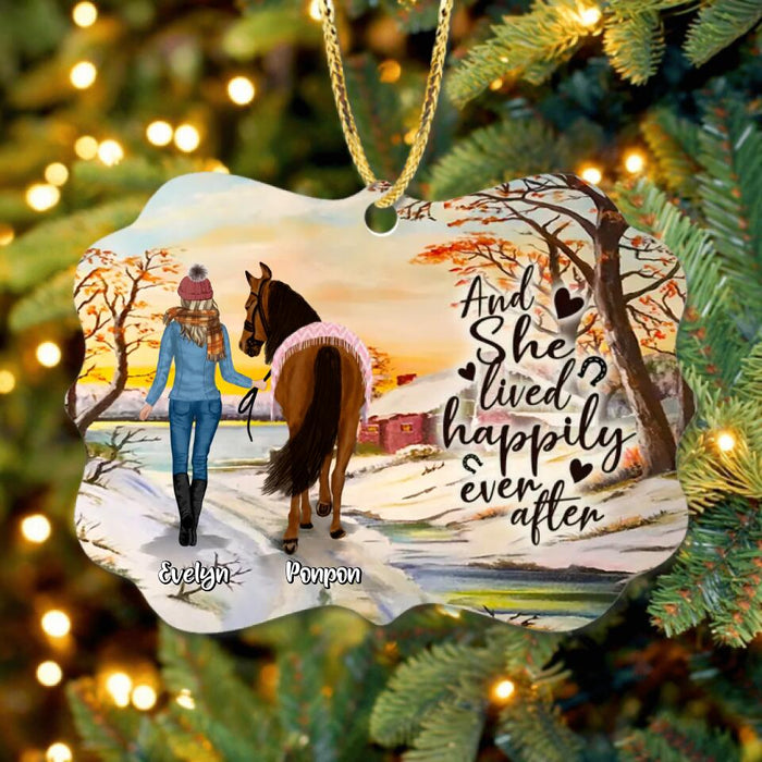 Personalized Horse Girl Rectangle Ornament - Gift Idea For Christmas/Horse Lover with up to 4 Horses - And She Lived Happily Ever After