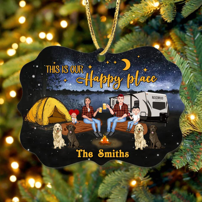 Personalized Camping Family Rectangle Ornament - Gift Idea For Family With Up To 2 Kids and 4 Dogs - This Is Our Happy Place