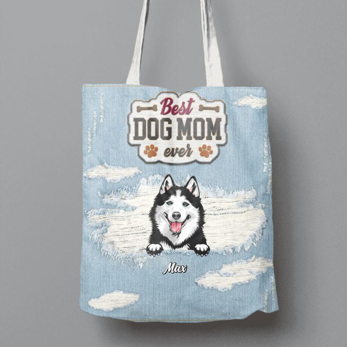 Personalized Dog Canvas Bag - Gift Idea For Dog Owner with up to 4 Dogs - Best Dog Mom Ever