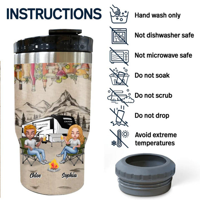 Personalized Camping Friends 3 in 1 Can Cooler - Gift Idea For Camping Lovers/Friends/Besties - Up To 7 People - Never Take Camping Advice From Us You'll Only End Up Drunk