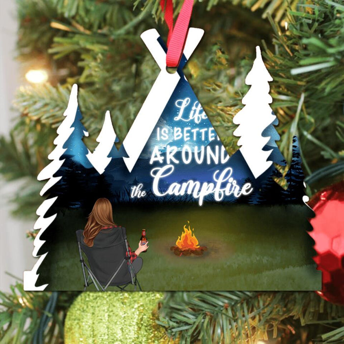 Personalized Night Camping Tent Ornament - Man/Woman/Couple with Up to 4 Kids - Best Gift For Camping Lover - Life Is Better Around The Campfire