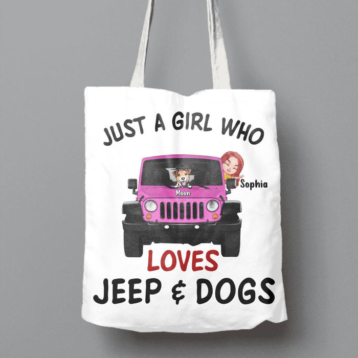 Personalized Dog Mom & Off-road Canvas Bag - Up to 5 Dogs - Best Gift For Dog Lovers/Mother's Day - Just A Girl