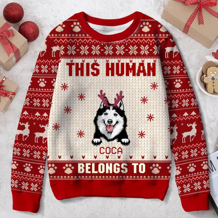 Personalized Christmas Pet Mom/Dad Sweater - Christmas Gift Idea For Dog/Cat Lovers - This Human Belongs To
