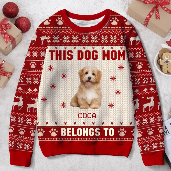 Personalized Christmas Pet Mom/Dad Sweater - Upload Photo - Christmas Gift Idea For Dog/Cat Lovers - This Dog Mom Belongs To
